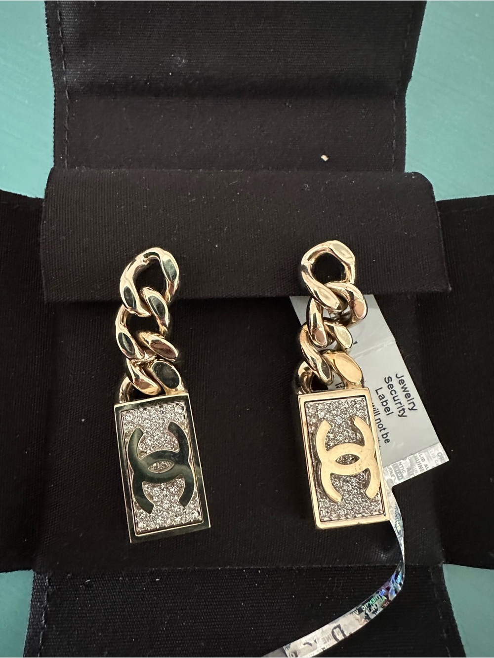 Chanel clip on Gold Chain-Link Logo Drop Earrings -